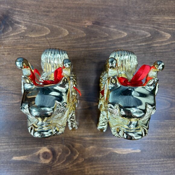 Gold Pixiu Statues Feng Shui Decor Pair of Chinese Dragon Lion Guardian Figures - Picture 4 of 14